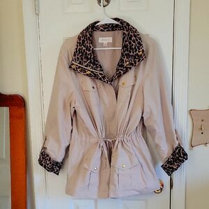 Leopard Trim Beige Women's Jacket